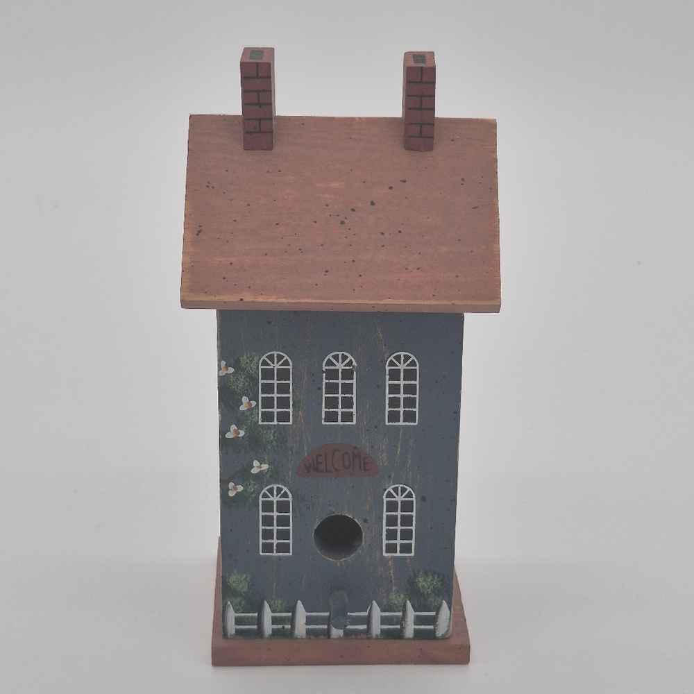 Charming Blue and Brown Decorative Birdhouse double chimney